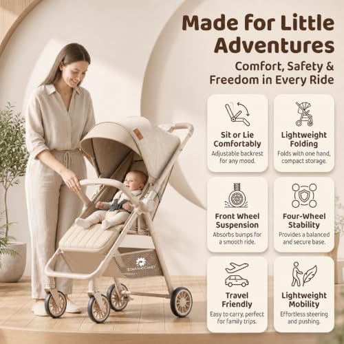 Image of StarAndDaisy Stroller for Baby, Foldable Baby Stroller with Reversible Seat, 3 Recline Positions, 5-Point Safety Harness, Adjustable Footrest, Large Canopy & Storage Basket