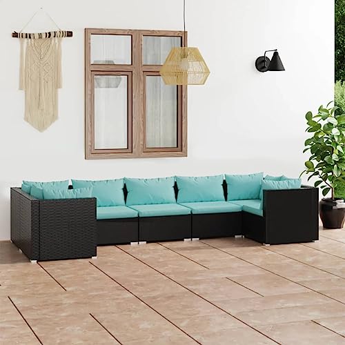 KCCKOM Garden Furniture Set 7 Piece Patio Lounge Set with Cushions Poly Rattan Black