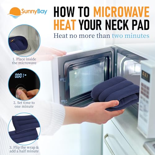 Image of SunnyBay Lavender Microwave Heating Pad, Microwavable Neck Wrap & Heat Pack for Moist Hot Therapy, Heated Neck Warmer for Neck, Shoulder & Back Pain Relief, Flaxseed Filling, 26x6, Navy Blue