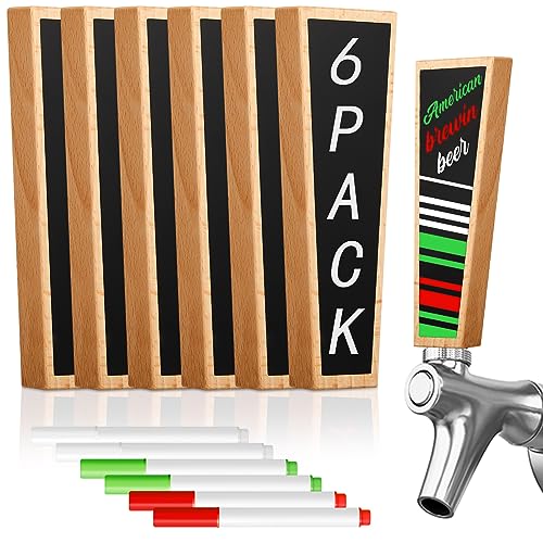 Thyle 6 Pcs Oktoberfest Wooden Kegerator Beer Keg Tap Handle Chalkboard with Chalk Markers Erasable...
