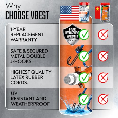 Image of Bungee Cords Heavy Duty Outdoor with Hooks - 12Pc Assorted Sizes Set