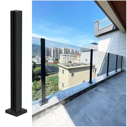 304 Stainless Steel Glass Railing Post - 33.4" Black Glass Balustrade Post for Decks, Patios, Stairs, Balconies & Pool Fences, Screw Base End Post, Durable & Stylish