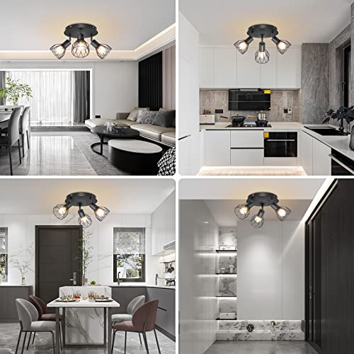Kimjo Led Deckenstrahler 3 Flammig Rund Schwarz 350° - Strahler Deckenleuchte E14 3 Flammig Deckenlampe Spot - Lampe Wohnzimmer Deckenleuchte Küchenlampe - Deckenspot Schlafzimmer Spotleuchte Wand