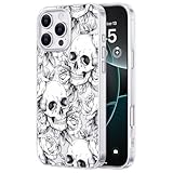 FEWGEY Skull Phone Case for iPhone 16 Pro Compatible with MagSafe, Clear Skeleton Gothic Witchy Grunge Halloween Cool Design, Heavy-Duty Protection for Women Girls Men Boys, Black White Rose Skull