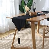 fansu runner da tavola moderno, tinta unita fatto a mano cotone e lino con nappe decorazione nordico semplice classico per tavolo lungo decorazioni per la casa, feste (33×240cm,nero)