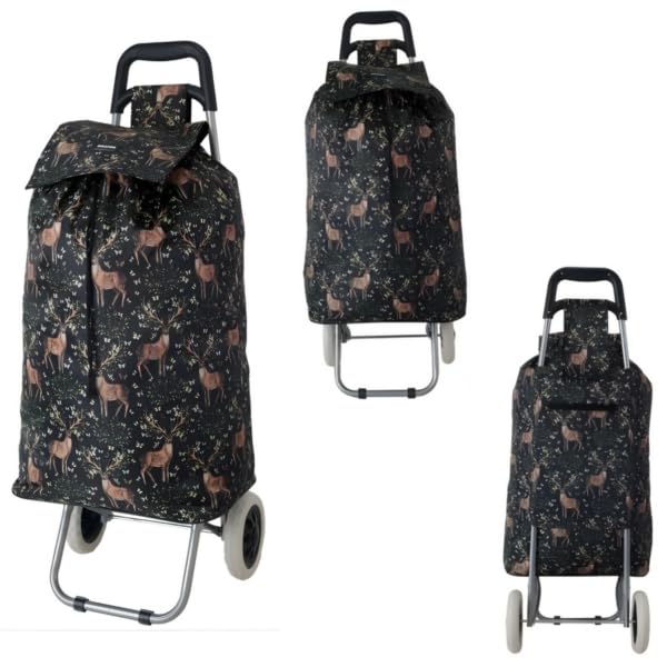 MS-001 80L Lightweight Shopping Trolley with 2 Wheels, Foldaway Push/Pull Cart for Easy Storage, Black