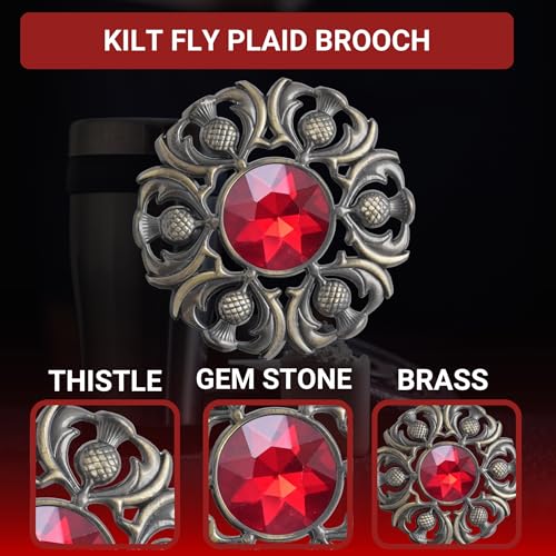 Image of Luxurious Scottish Kilt Fly Plaid Brooch - Premium Thistle Design Adorned with Sparkling Stones, Handcrafted Tartan Sash Pin, Luxurious Accessory for Women's Highland Dress