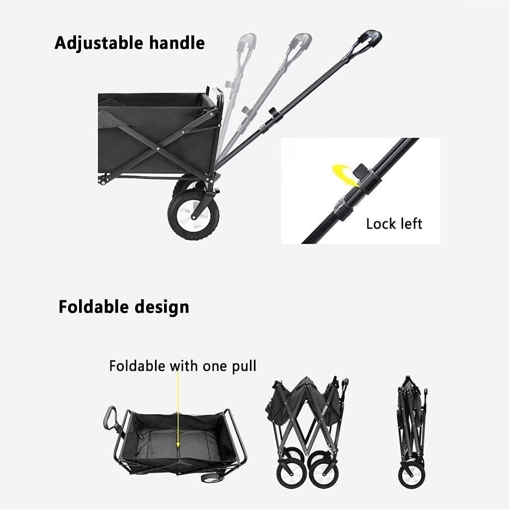 Outdoor Folding Utility Wagon with Adjustable Handle, Brake System, Large Capacity 80kg Garden Cart, Portable(Style 3)
