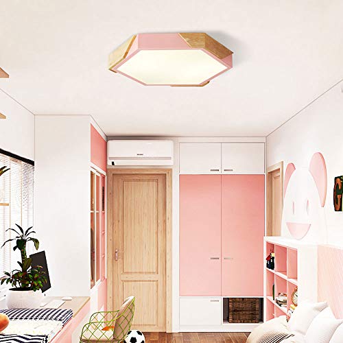 Lustre LED flush mount en bois nordique hexagonale pour plafond élégant - 7