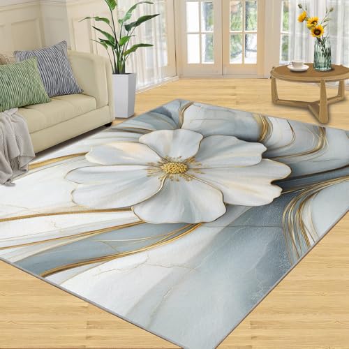 Tapete Decorativo Floral Blanco Oro 4x6ft Embossed