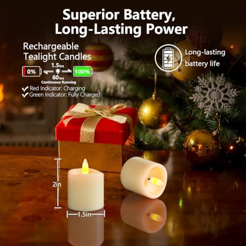 Image of Rechargeable Tea Lights Candles with Timer,1.5 inchx2 inchElectric LED Votive Candles Warm White for Valentines Decor, Wedding,Home Decoration(12pcs