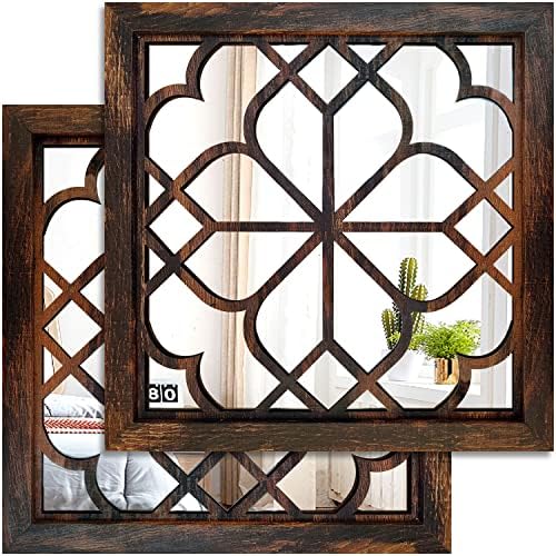Wocred 2 PCS Square  Wall Mirror,Gorgeous Rustic Farmhouse Accent Mirror,Caramel Color Entry Mirror for Bathroom Renovation,Bedrooms,Living Rooms and More(12”x12”)