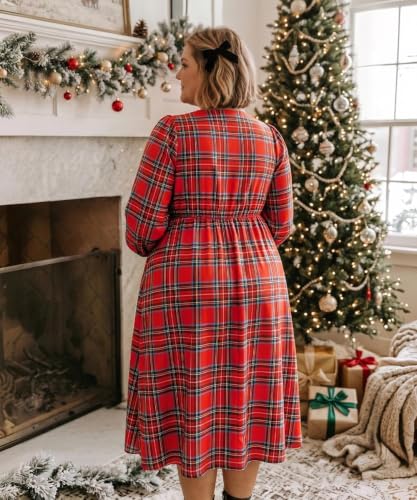 Image of TIYOMI Womens Plus Size Dresses Fall Long Sleeve Maxi Dresses V Neck Floral Spring Party Dress with Pockets XL-5XL (14W-28W)