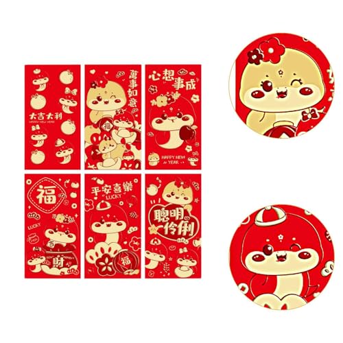 Fancyes 6Pcs Ano Novo Chinês Envelopes Vermelhos Festival da Primavera Hong Bao Desenho Animado 2025