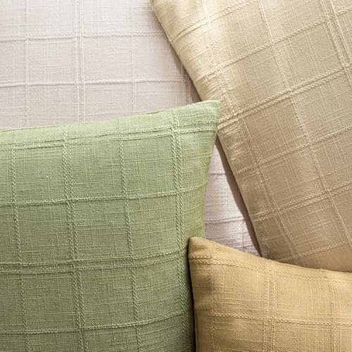 Image of Foindtower Set of 1 Decorative Linen Check Throw Pillow Cover Neutral Farmhouse Lumbar Cushion Cover Modern Boho Accent Home Decor for Sofa Chair Couch Bedroom Living Room,12x20 Inch,Light Green