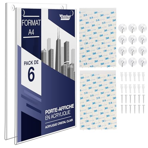 Tableau de message en plastique transparent avec montage mural complet Pack de 6