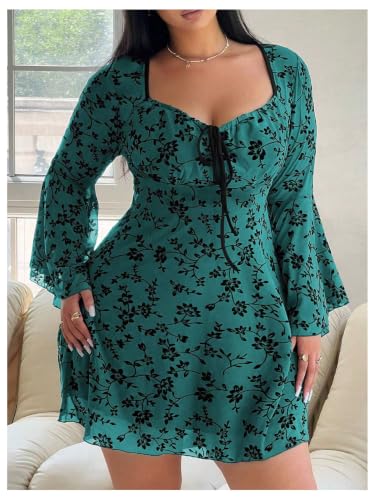 Image of Floerns Women's Plus Size Floral Gothic Dress Flare Long Sleeve Mesh Grunge A Line Dress