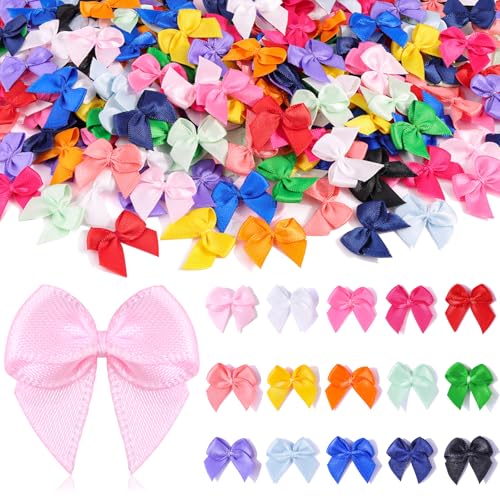 150PCS Tinkrstuff Colorful Mini Bows for Crafts 1 Fabric Small Bows for Decoration Satin Ribbon Tiny Bow for Clothes Ornament Cute Christmas Tree Bows &Thanksgiving Gifts Party Cake Balloon Decor
