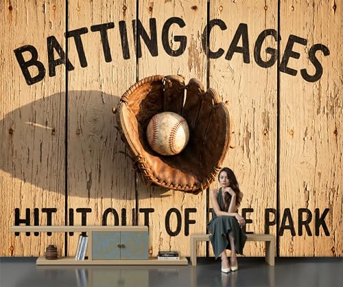 Papier peint panoramique baseball américain déco murale poster sport grain bois 300x210 - 3