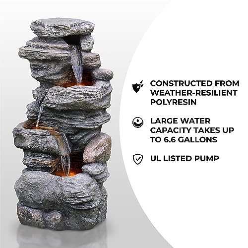 image for Teamson Home 39.37 in. Outdoor Faux Stacked Stone 4-Tier Water Fountai