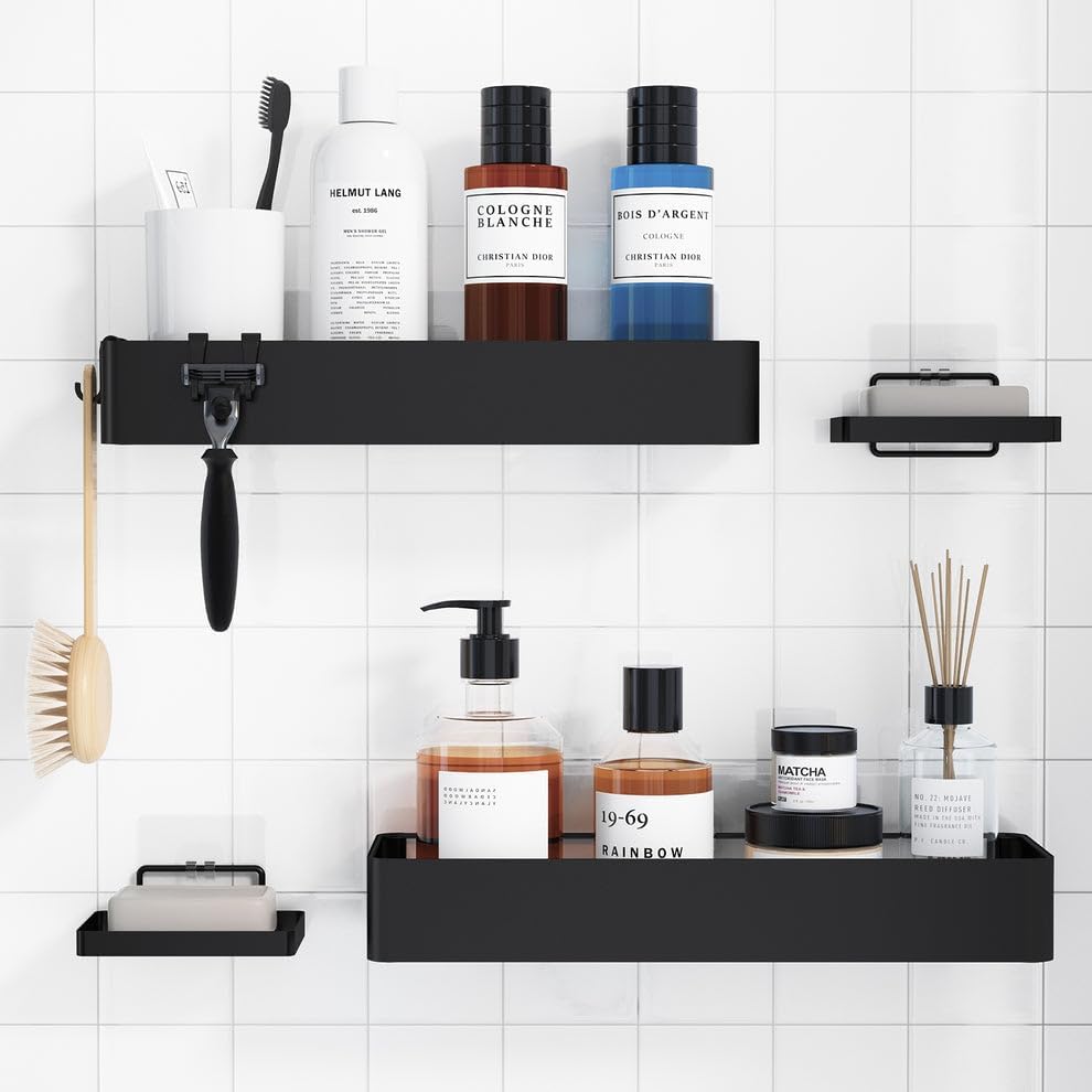 Kitsure Organizador de ducha - Paquete de 2 con 2 soportes para jabón, organizador de ducha a prueba de óxido, estante de ducha sin taladros para