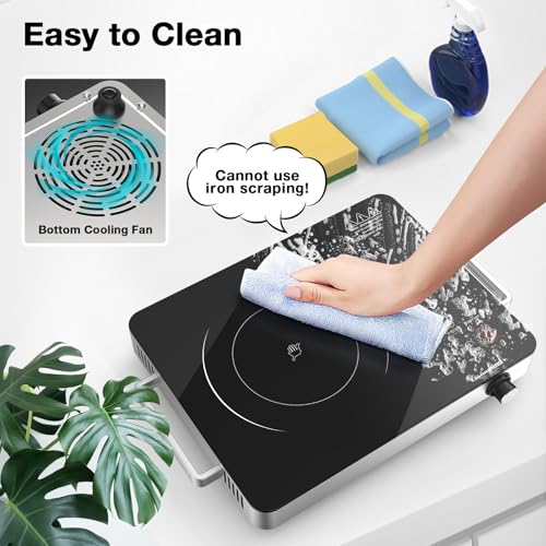 Image of Portable Electric Cooktop 110V, 1800W Electric Stove Infrared Hot Plate with Knob Control, Nafewin Single Burner Countertop Burner with Handle, 4-Hours Timing Setting, Compatible for All Cookwares