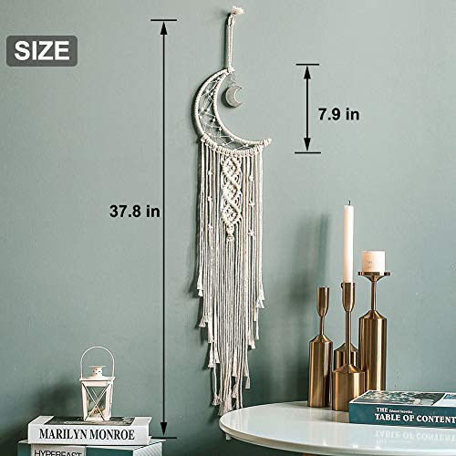 Moonfly Dream Catcher With Handmade Moon Star Design Woven Cotton Dream Catchers Boho Macrame Wall Hanging Home Decoration Ornament Craft Gift (White Moon) #TOP5