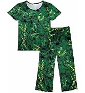 Ekouaer Women's Pajamas Set Short Sleeve Sleepwear 2 Piece Round Neck Top Capri Pants Loungewear ...