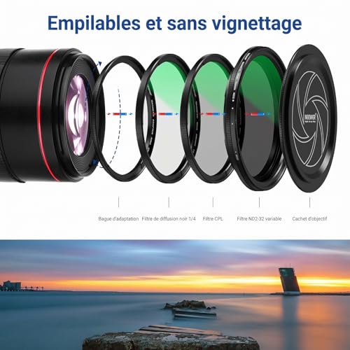 Kit filtres magnétiques 67mm NEEWER diffuseur noir CPL et ND variable
