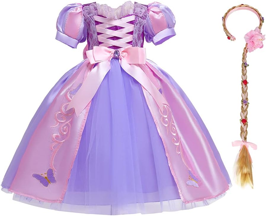 FYMNSI Princess Sofia Dress for Baby Girls Kids Carnival Cosplay Halloween Themed Birthday Party Fancy Dress Up Short Sleeve Tutu Dress with Wig Outfit