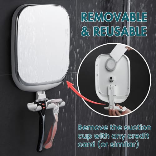 Image of TAILI Shower Mirror Fogless for Shaving with Suction Cup - Fog Free Shower Mirror, Shatterproof & Waterproof, No-Drilling Removable Wall Mounted for Bathroom, White