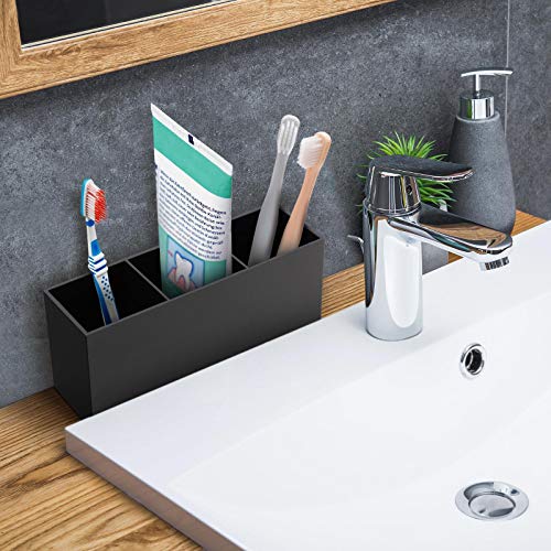Image of Tbestmax Makeup Brush Holder Organizer Cosmetic Brushes Container Storage 3 Slots - Great for Vanity (Black)