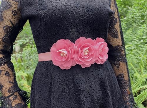 Dusty Pink Sash Belt for Girls,Flower Girl Sash Belt for Dresses,Chiffon Pearls Bridesmaid Dress Sash Belts4