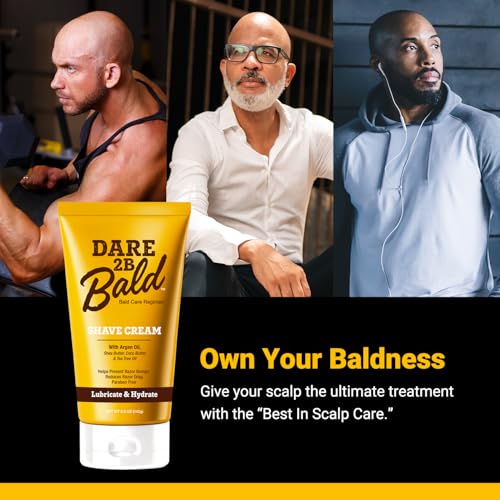 Image of High Time Dare 2B Bald Shaving Cream Sensitive Skin with Argan Oil, Tea Tree Oil, Shea and Cocoa Butter | Bald Head Shave Lotion for Rich Hydration and Moisture | 5.0 OZ