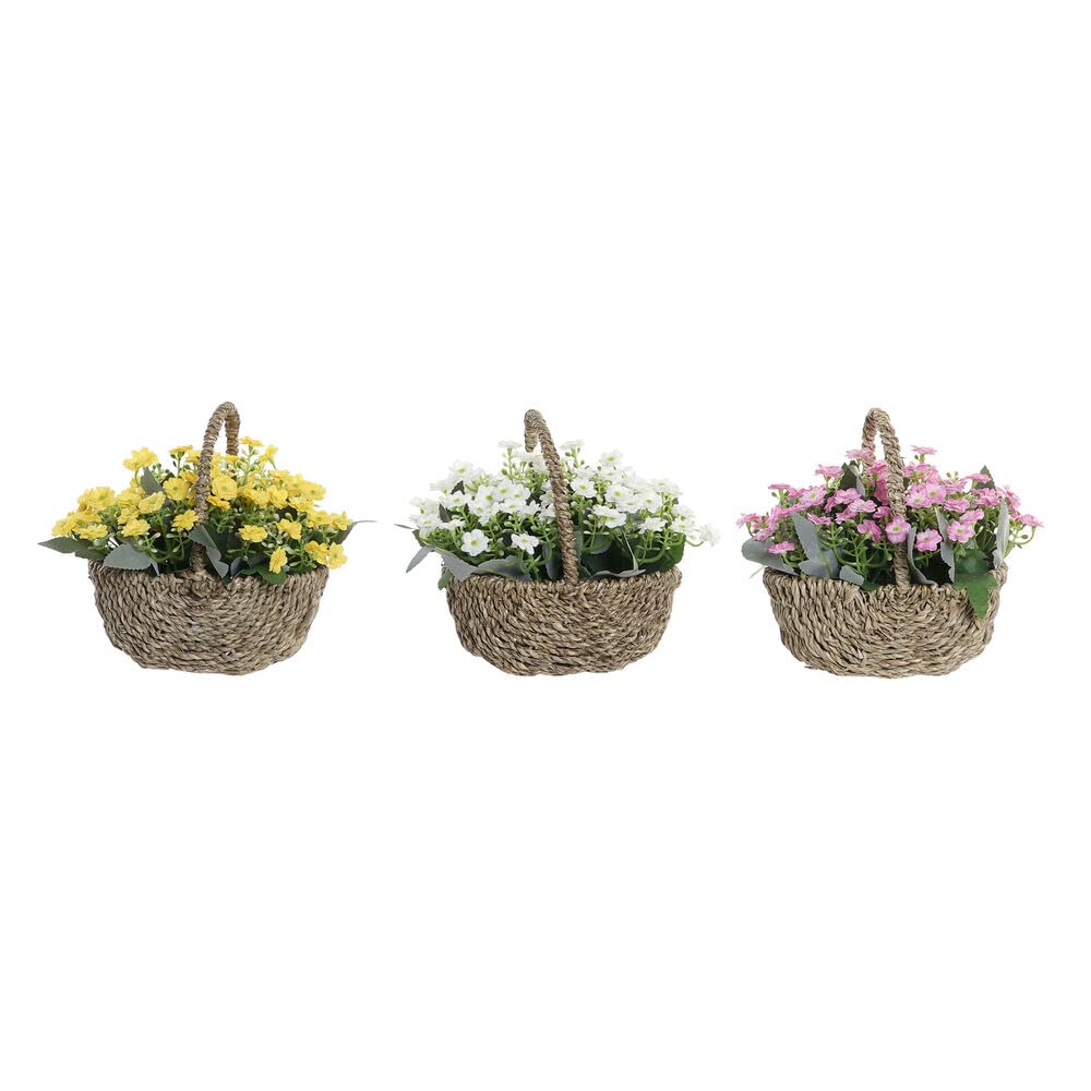 Plante artificielle sans entretien lot de 3 fleurs plastique tissu DKD