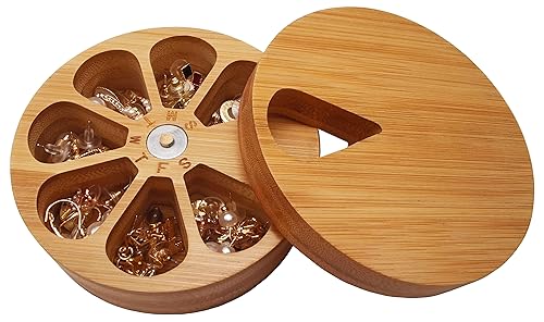 Image of fashciaga Bamboo Wood Daily Weekly Vitamin Medicine Pill Organizer Case Box,Kitchen Salt Spice Cellar Containers,Earring Ring Jewelry Storage Decorative Box (Large)