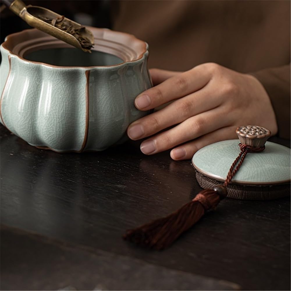 Ceramiczny pojemnik na herbatę z zamkniętą pokrywką i frędzlami do przechowywania w gospodarstwie domowym, kawy, orzechów, ziół, przypraw, cukru