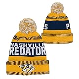 Outerstuff NHL Kids Youth 8-20 One Size Team Color Primary Logo Sports Tech Knit Cold Weather Hockey Pom Beanie Hat - Nashville Predators - Yellow