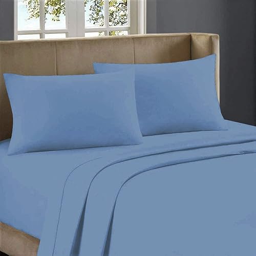 Miniatura 4 de Sábanas de cama tamaño Queen – 15 pulgadas de profundidad – Juego de sábanas de 4 piezas de 800 hilos 100% algodón egipcio (tamaño Queen, azul medio