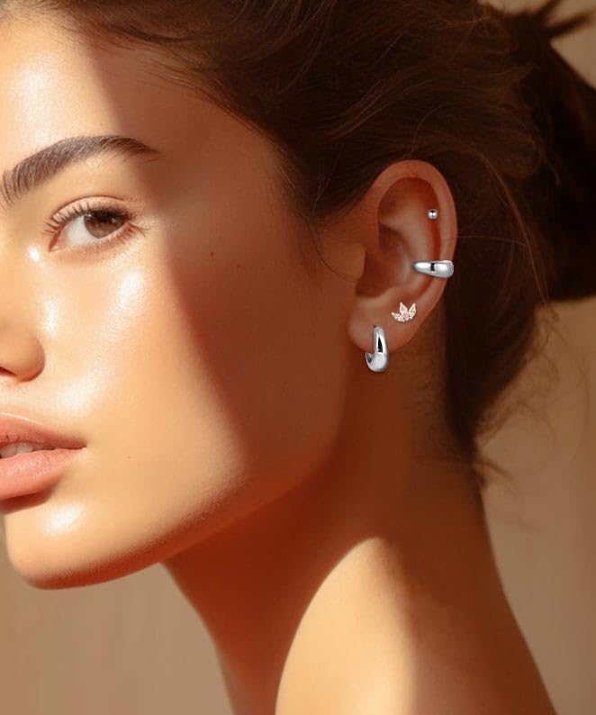 Flat Back Stud Earrings for Women Cartilage Helix Stainless Steel Earring Set for Sensitive Ears Piercing Tragus2