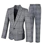LOLANTA Kids Grey Check Suit, 2-Piece Boys Wedding Party Outfits Jacket and Trousers, Prom Occasionwear, Dark Grey, 11-12 Years, 160