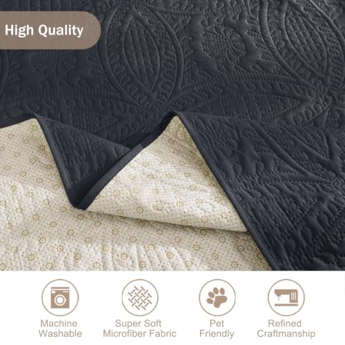 Image of Quilted Grand Sofa Covers Washable, Couch Cover for Grand Sofa, Soft Cozy Couch Protector for 4 Cushion Couch, Oversized Grand Sofa Slipcovers Water-Repellent (Grand Sofa 88 inch, Black)