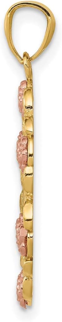 Our Lady of Guadalupe Pendant with Rose Gold Flower Border in Real 14k Tri-Color Gold - Image 2