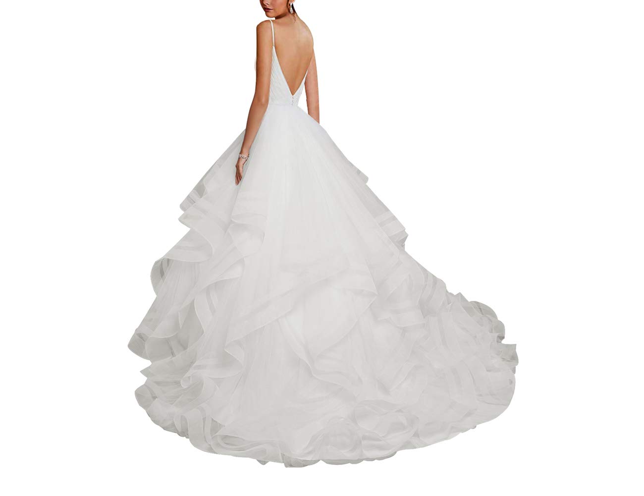 Robes de Mariée Tulle Robes de Mariée Mode Robe de Bal a - Ligne Robe de Soirée v - Neck, Blanc, 48 Grande Taille