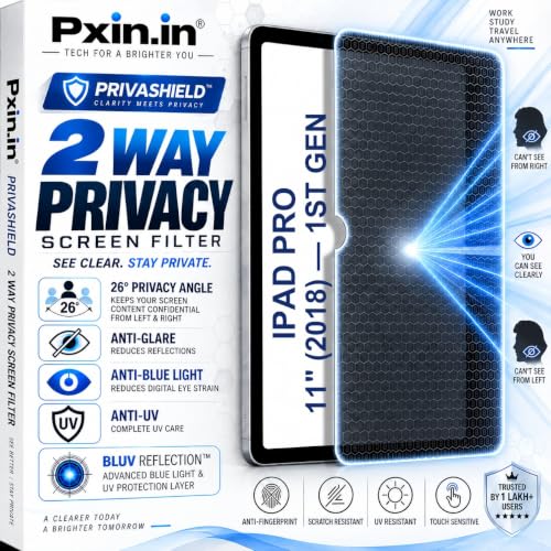 Image of Pxin Tablet Privacy Guard compatible with iPad Pro 11in 2018 1st Gen | 2 Way Privacy screen protector | Anti Glare | Anti Spy Screen | Anti Bluelight | UV Protect | Eye Protection | Privashield