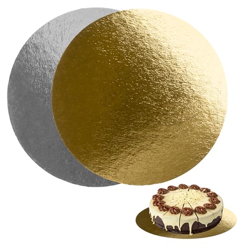 Bases Redondas para Tartas 30cm Ø | Grosor 1 mm | Pack de 10 Oro-Plata | Soporte Expositor para Bizcochos, Pasteles y Dulces en Cartón | Color Dorado y Plateado
