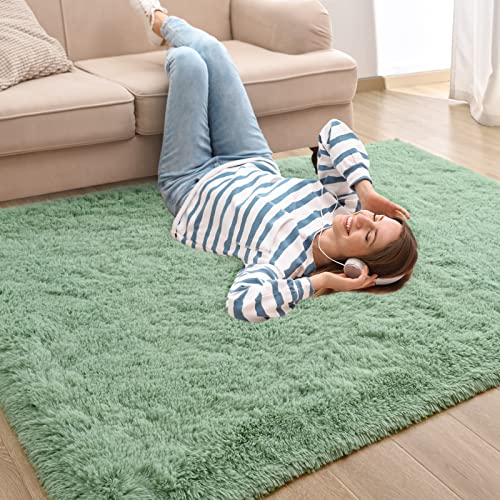 Zedrew Sage-Green Area Rugs Fluffy Carpets, 4X6 Feet Indoor Plush Rug For Bedroom Living Room, Anti-Skid Rectangular Modern Rug For Kids Girls Children Nursery Room, Cute Shaggy Room Decor For Teenage #TOP4