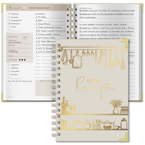 BIROYAL Rezeptbuch zum Selberschreiben A5, Kochbuch Selbst Schreiben, Rezeptbuch für 100 Lieblingsrezepte, Kochbuch zum Selberschreiben, Recipe Book Backbuch Schreiben, Rezepte Buch zum Ausfüllen