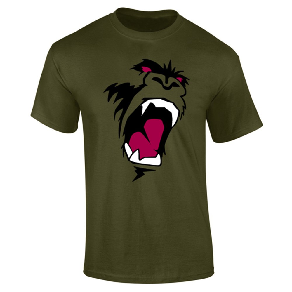 Mens Gorilla Monkey King Kong Face T-Shirt Khaki (S)