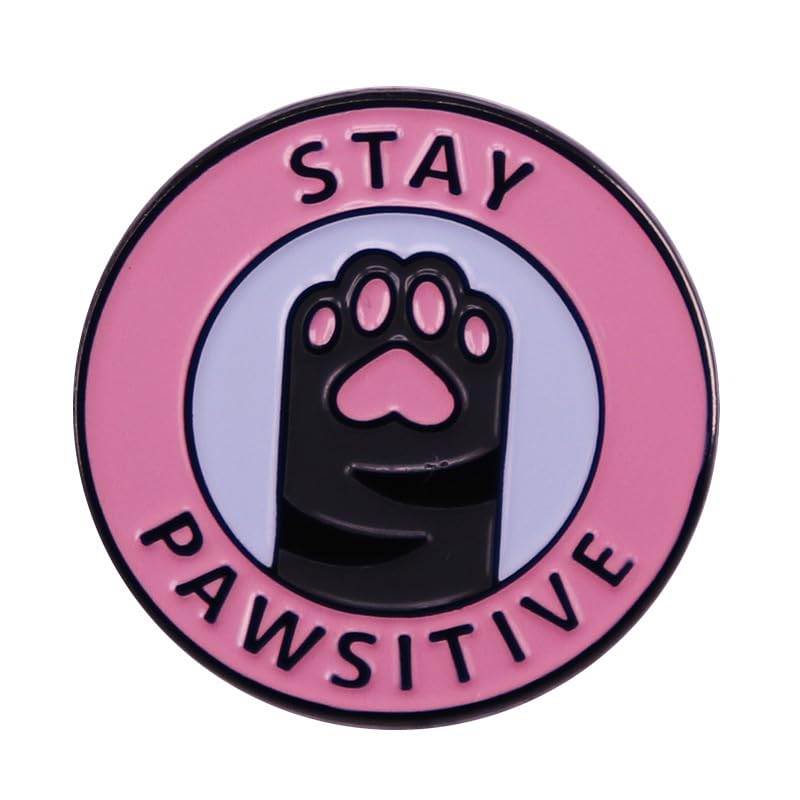 Image of Stay pawsitive as stay positive Enamel Pin cartoon cat claw Enamel Lapel Pin brooch badge clothing backpack decoration